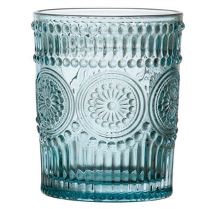 blue embossed drinking glass