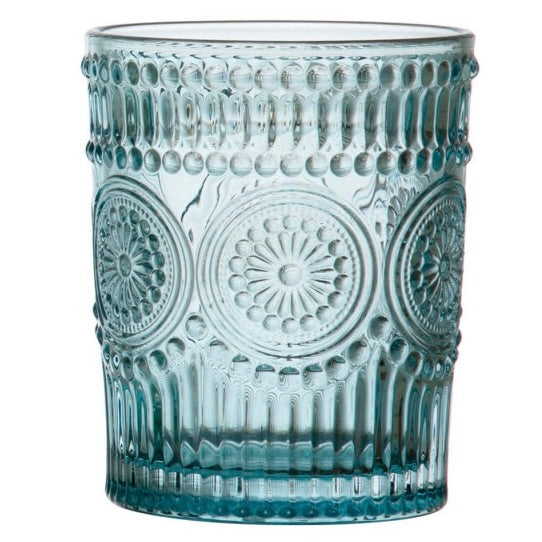 blue embossed drinking glass