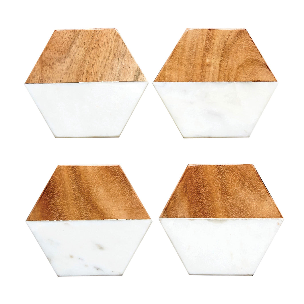 marble & mango wood hexagon coaster