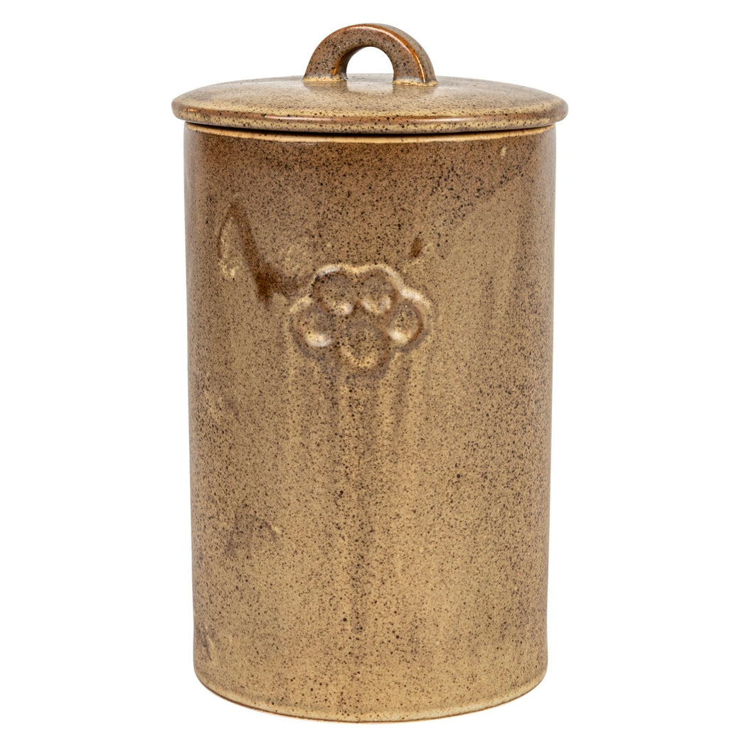 brown stoneware treat canister