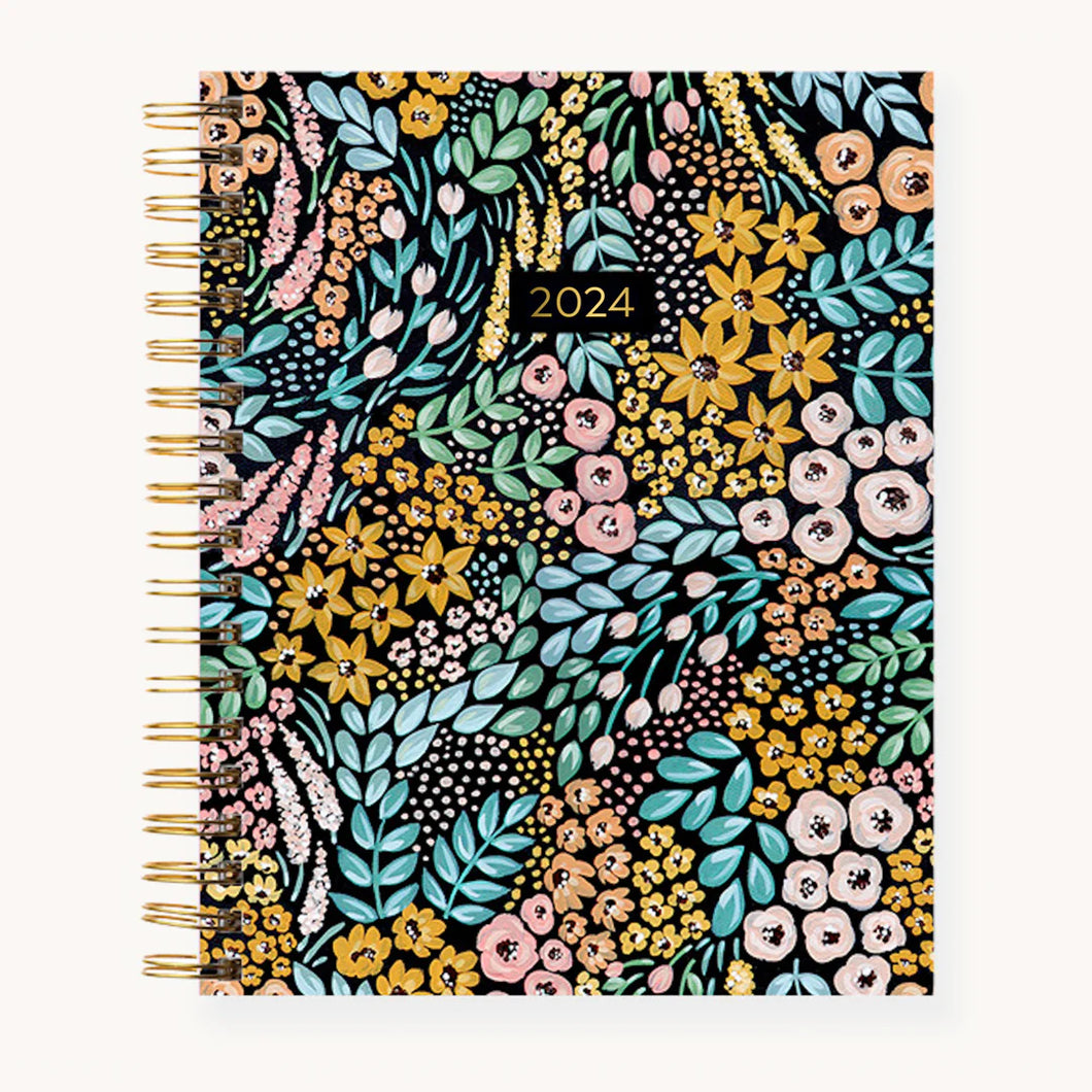 black floral 2024 yearly planner