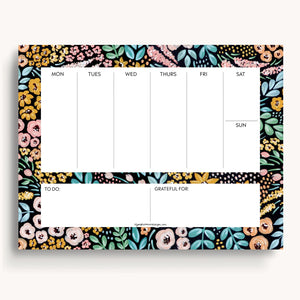 black floral weekly planner notepad